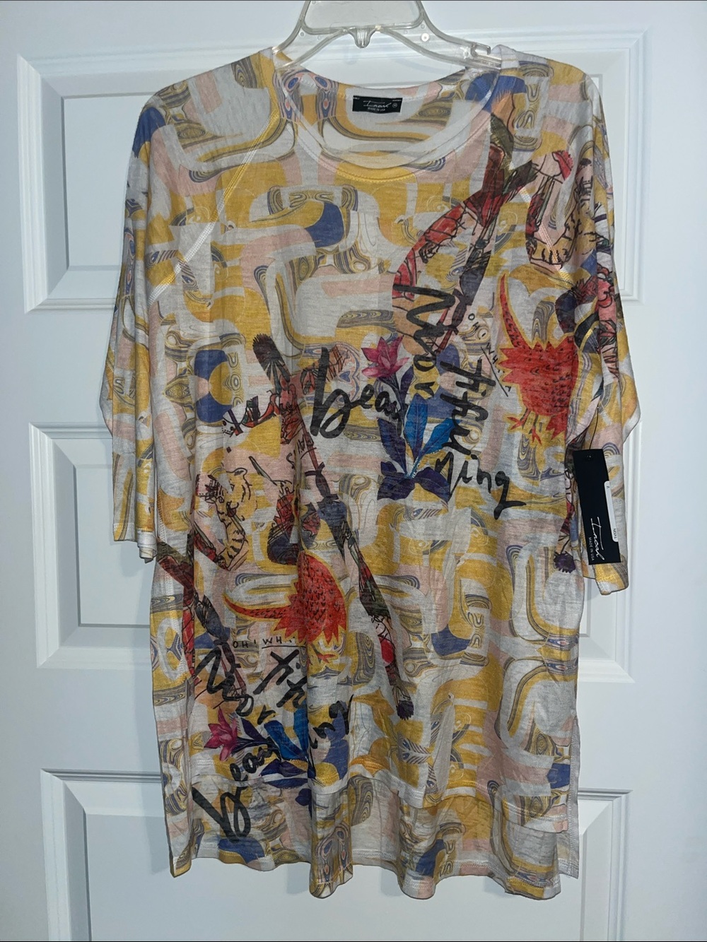 Inoah Tunic Top 3/4 beautiful morning Coastal Grandma Art to Wear Made in USA M